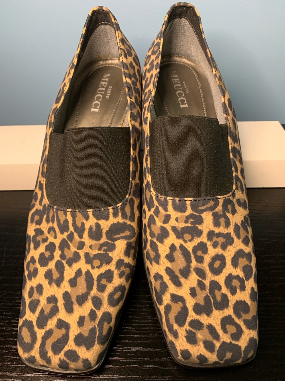 Sesto Meucci Leopard-Print Slip-On Heels in Brown and Black